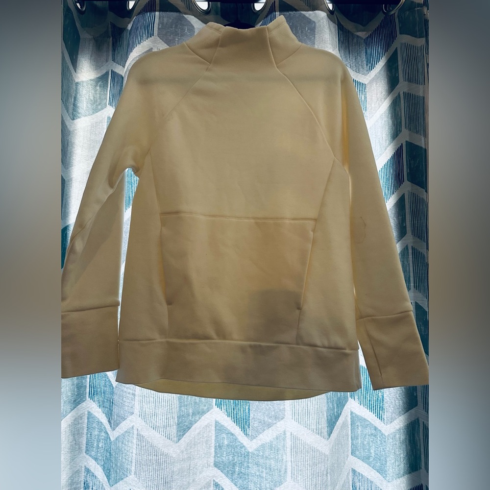 Fabletics Sweatshirt Womens Small Mock Neck Pullover Kangaroo Pocket, Ivory